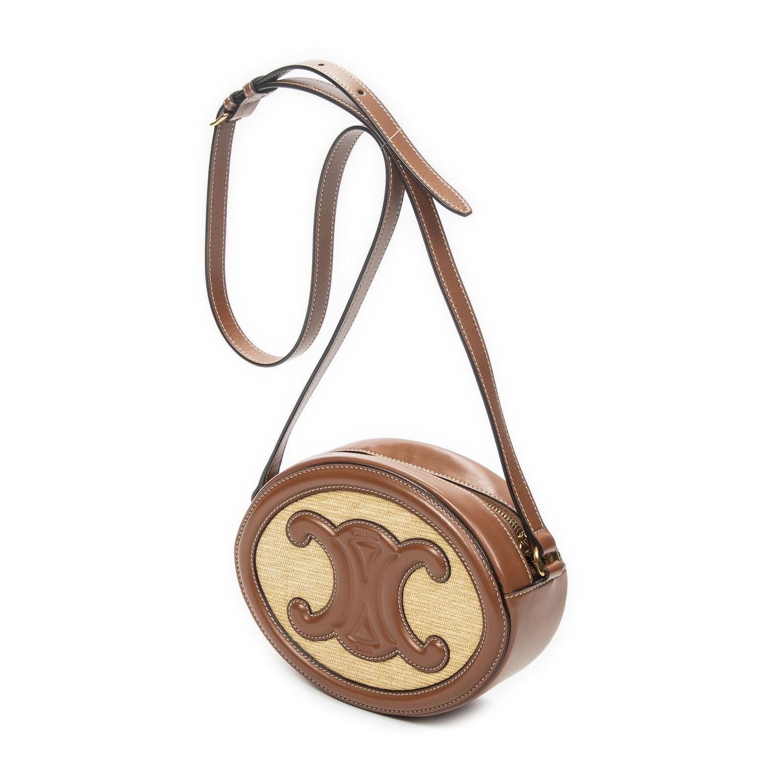 Celine Triomphe Oval Crossbody Brown Striped Canvas — view 2