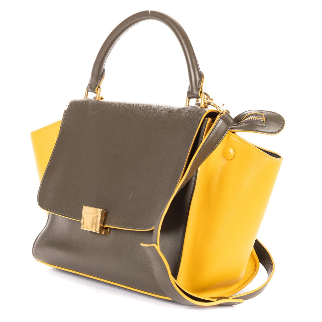 Celine Trapeze Khaki Color Yellow Calfskin Leather Shoulder — view 2