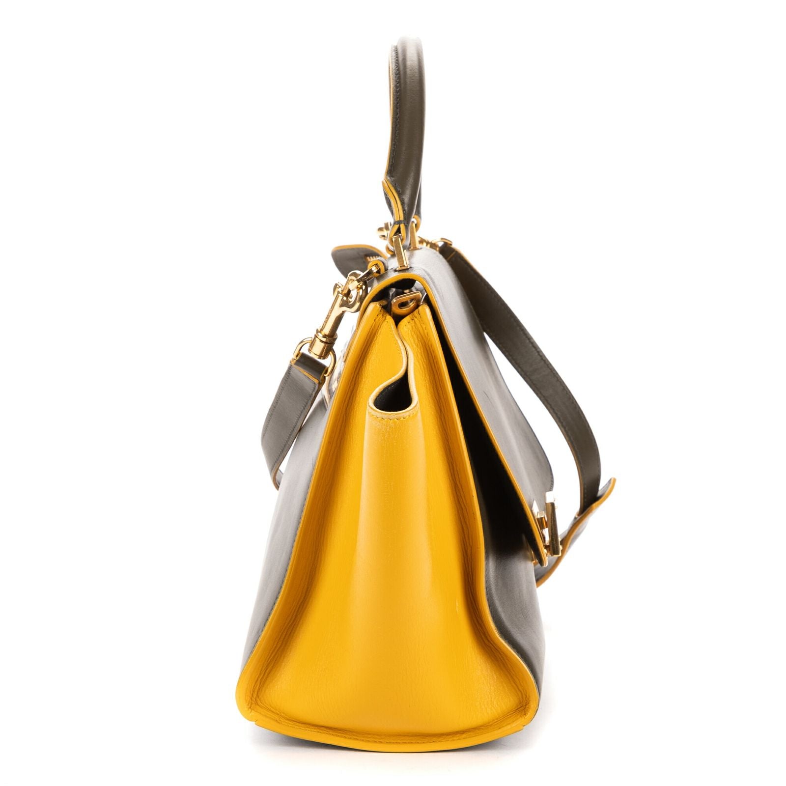 Celine Trapeze Khaki Color Yellow Calfskin Leather Shoulder — view 4