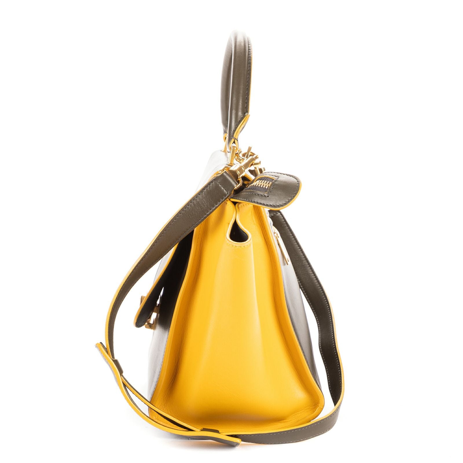 Celine Trapeze Khaki Color Yellow Calfskin Leather Shoulder — view 3