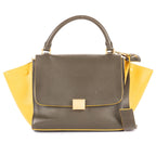 Celine Trapeze Khaki Color Yellow Calfskin Leather Shoulder