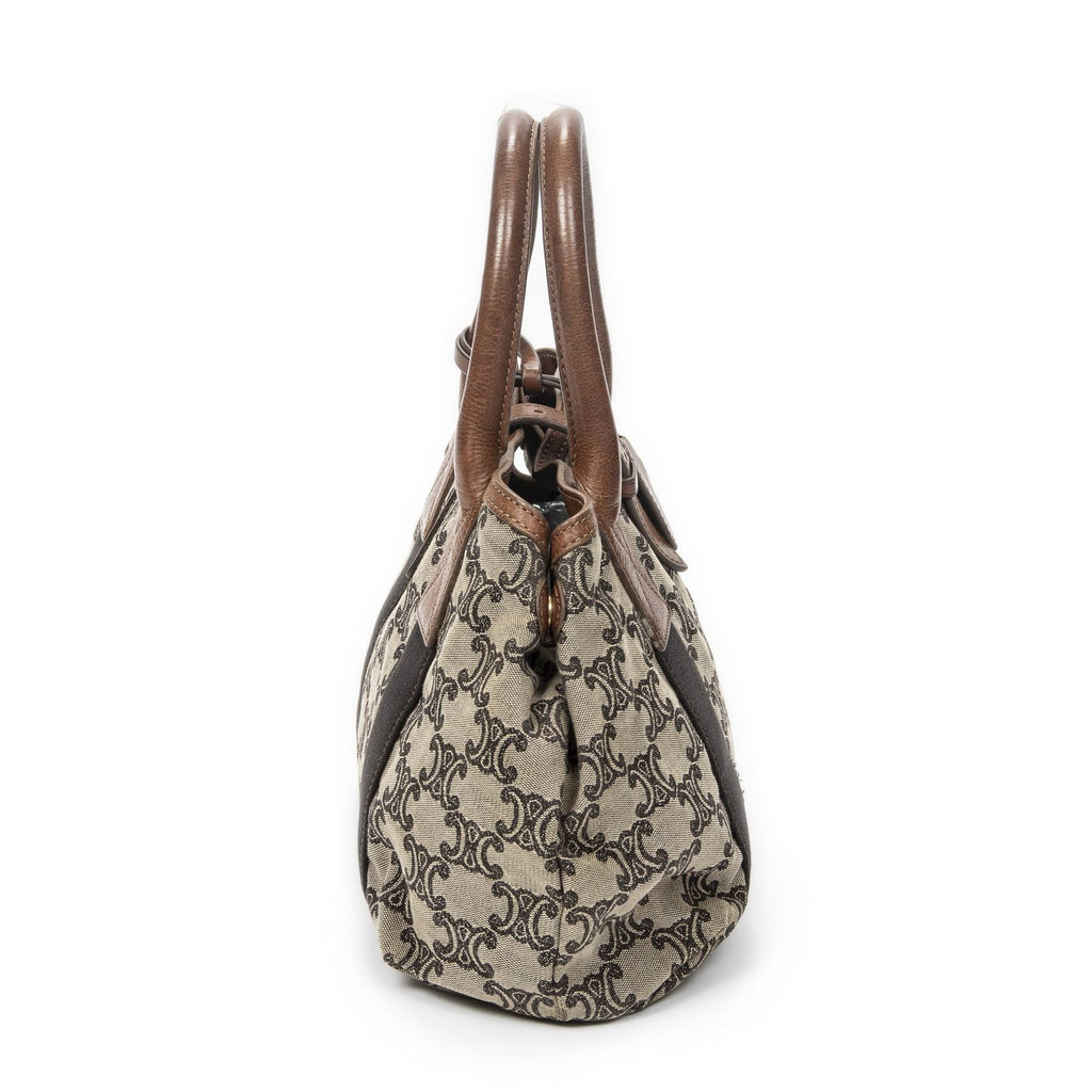 Celine Buckle Top Handle Tote Brown Beige Macadam Canvas — view 4