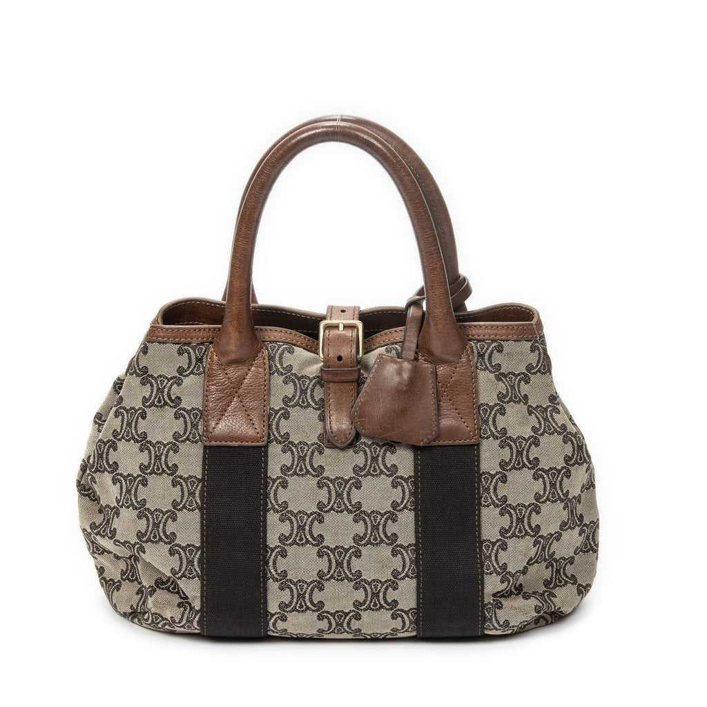 Celine Buckle Top Handle Tote Brown Beige Macadam Canvas