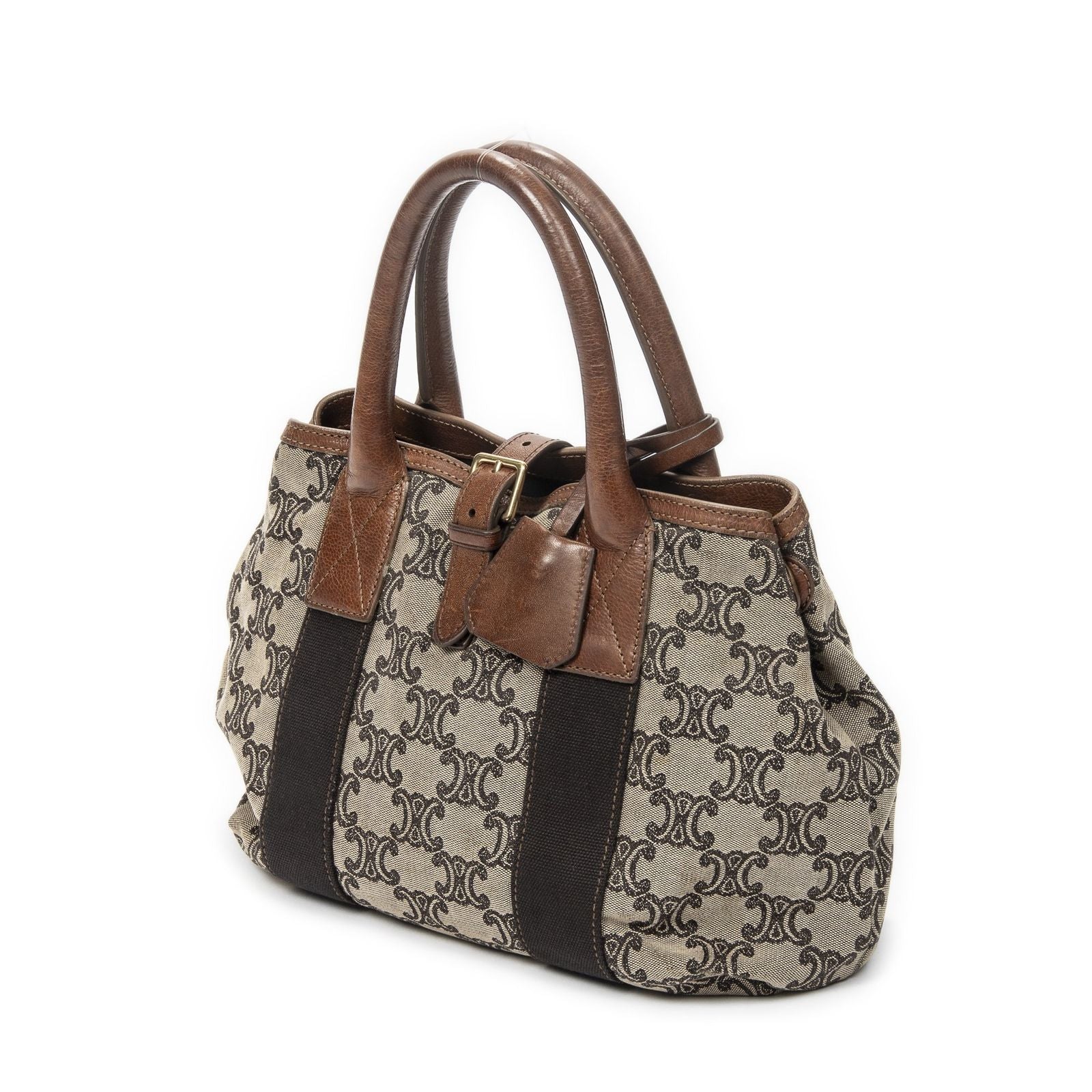 Celine Buckle Top Handle Tote Brown Beige Macadam Canvas — view 2