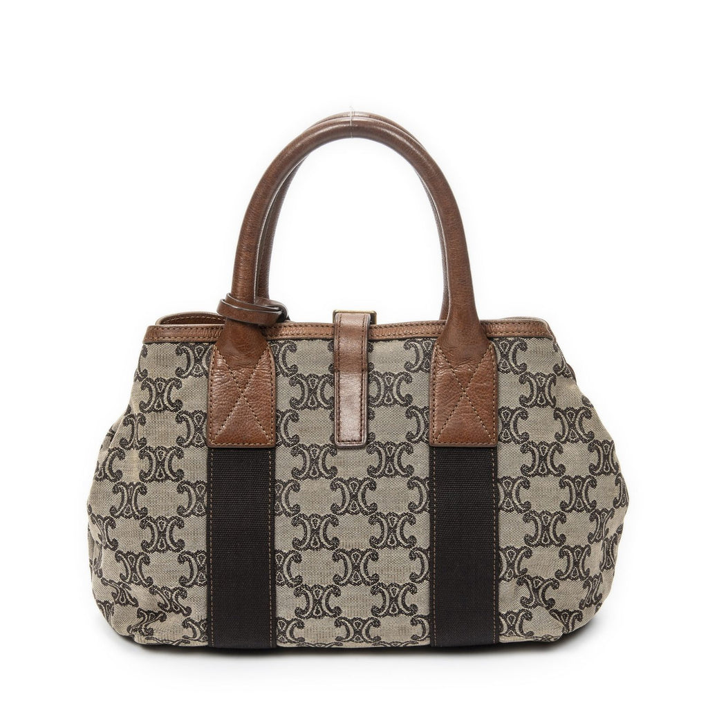 Celine Buckle Top Handle Tote Brown Beige Macadam Canvas — view 5