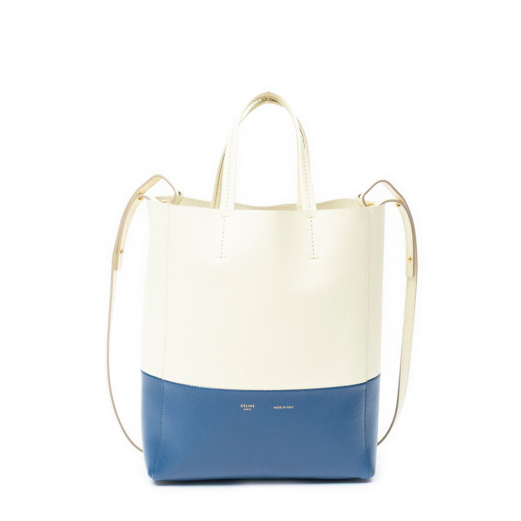 Celine Small Vertical Cabas Tote Ivory Blue Gray Leather