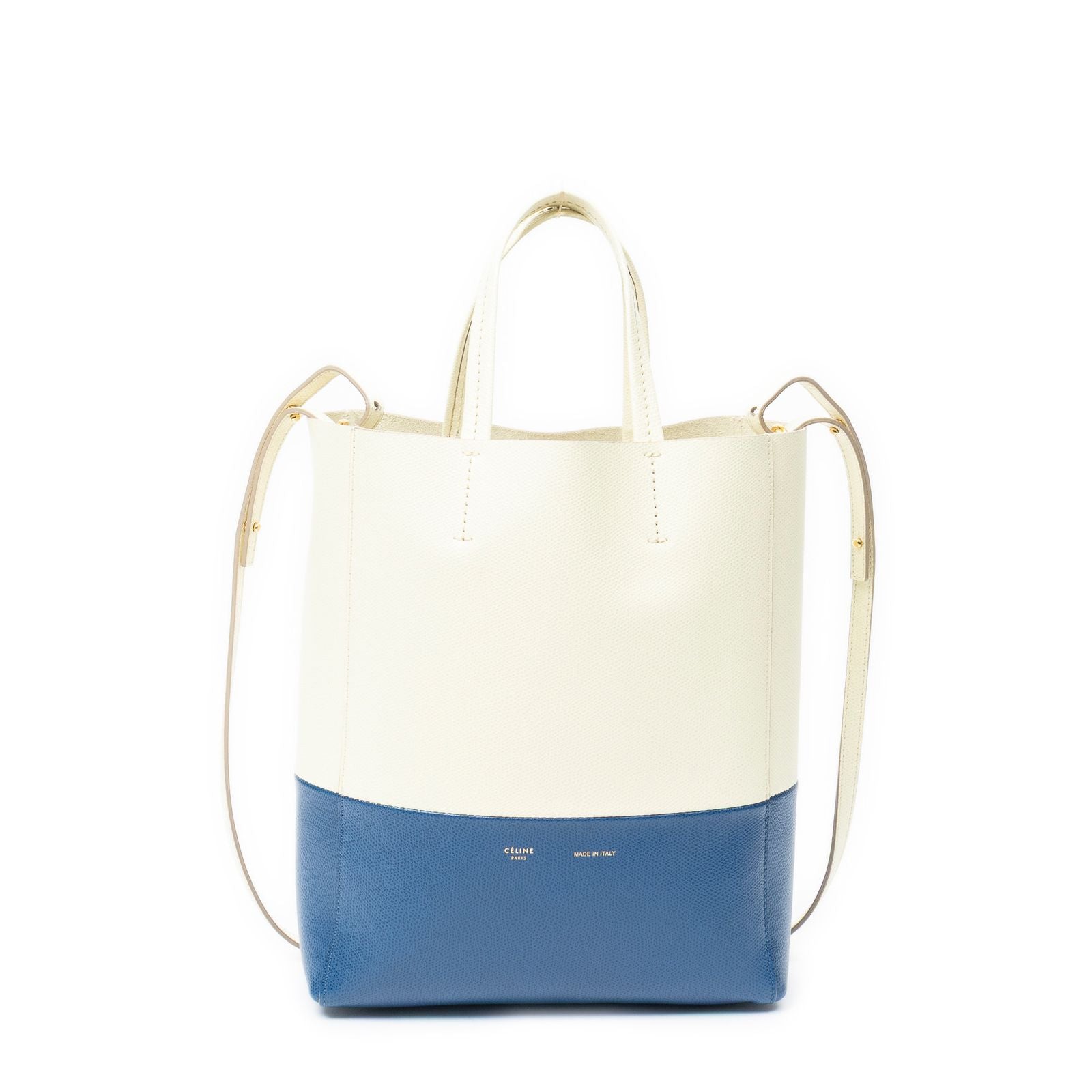Celine Small Vertical Cabas Tote Ivory Blue Gray Leather