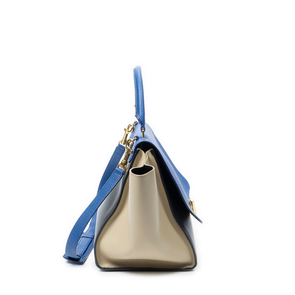 Celine Tricolor Trapeze Black Beige Blue Smooth Leather Shoulder — view 4