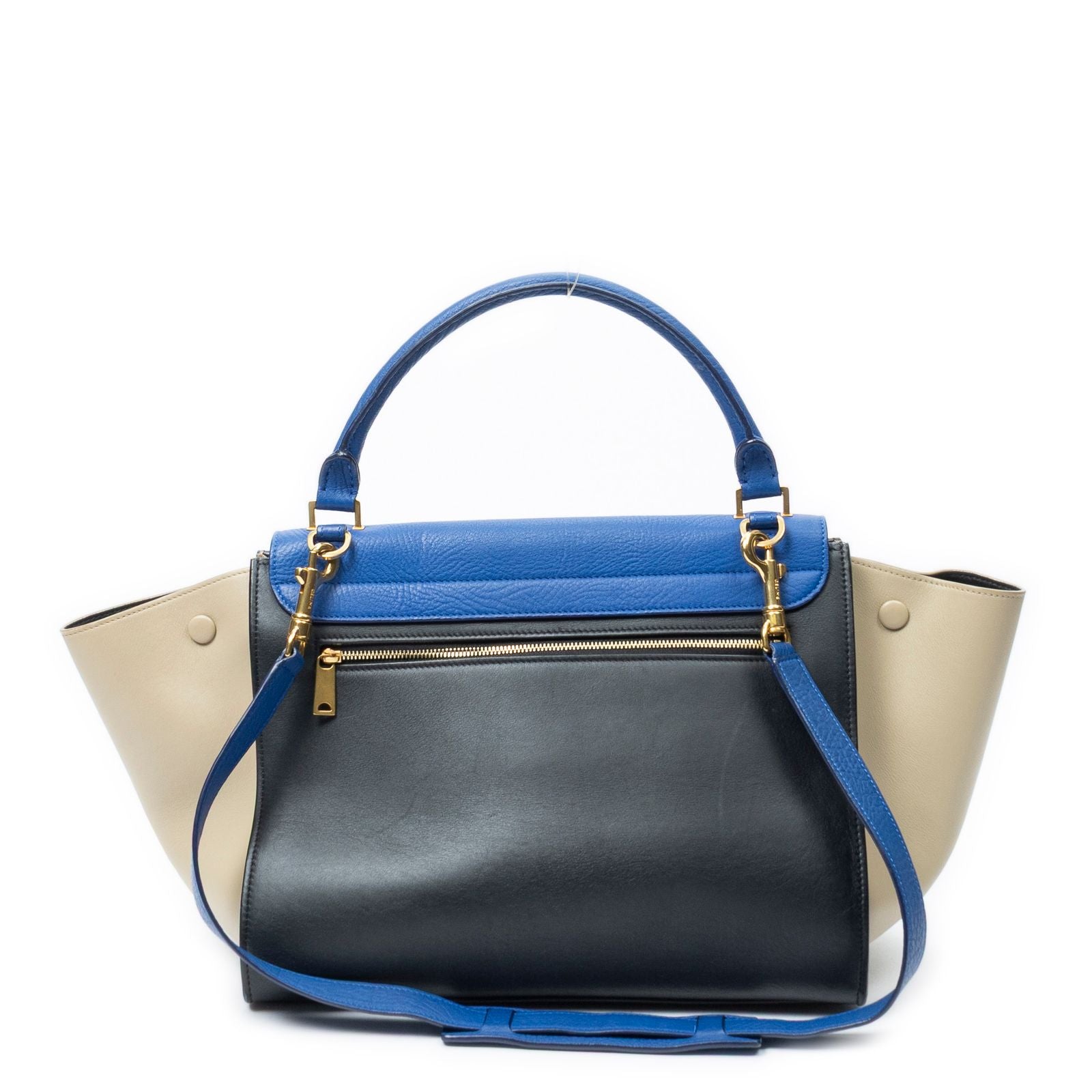 Celine Tricolor Trapeze Black Beige Blue Smooth Leather Shoulder — view 5