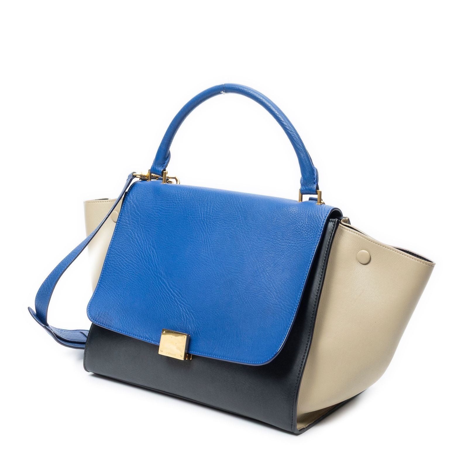 Celine Tricolor Trapeze Black Beige Blue Smooth Leather Shoulder — view 2