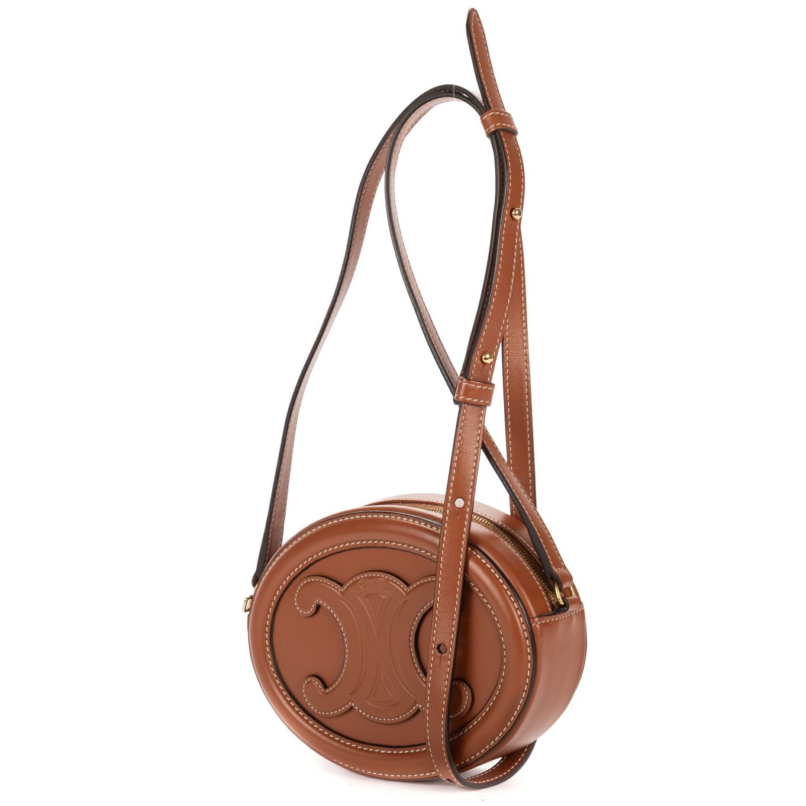 Celine Cuir Triomphe Oval Purse Brown Calfskin Leather Shoulder — view 2