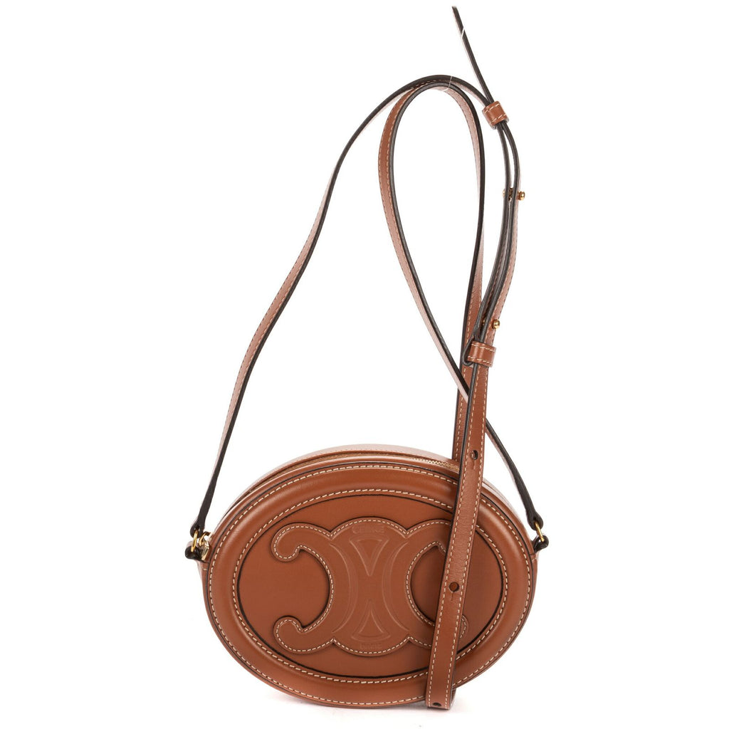 Celine Cuir Triomphe Oval Purse Brown Calfskin Leather Shoulder