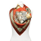 Hermes Scarf Red Brown Green Silk