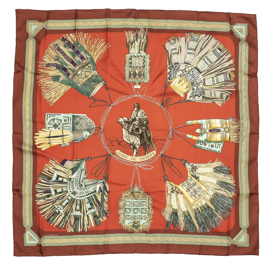 Hermes Scarf Red Brown Green Silk — view 2
