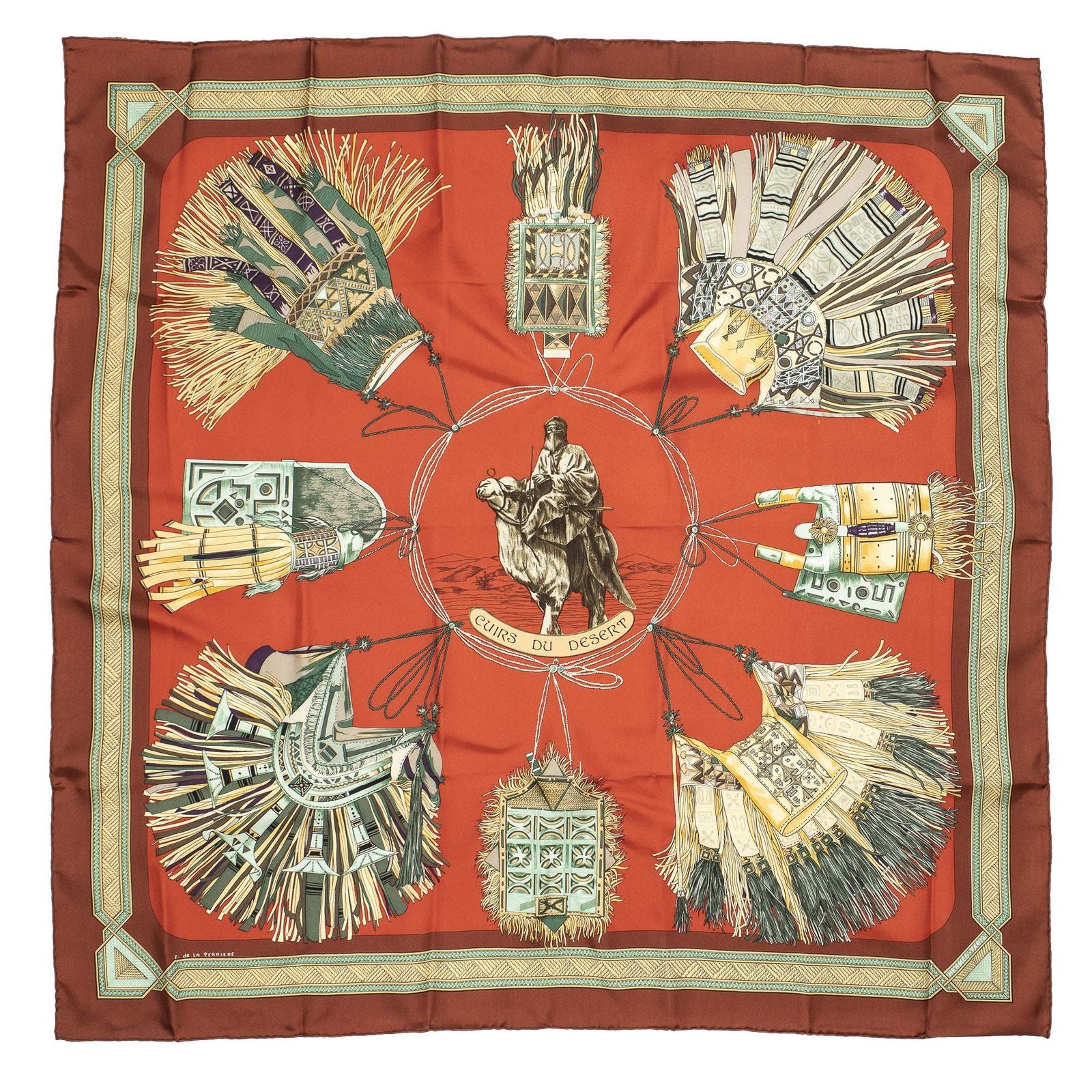 Hermes Scarf Red Brown Green Silk — view 2