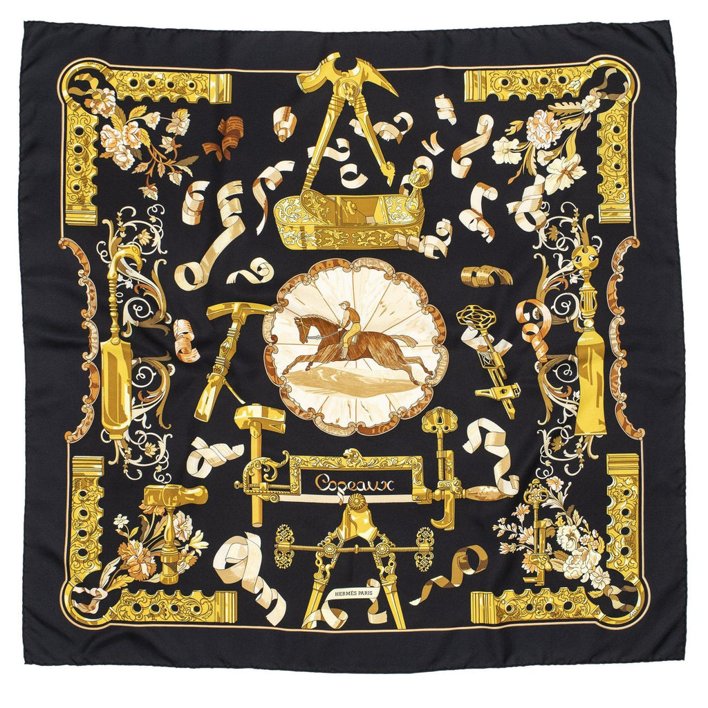 Hermes Scarf Black Gold Silk — view 2