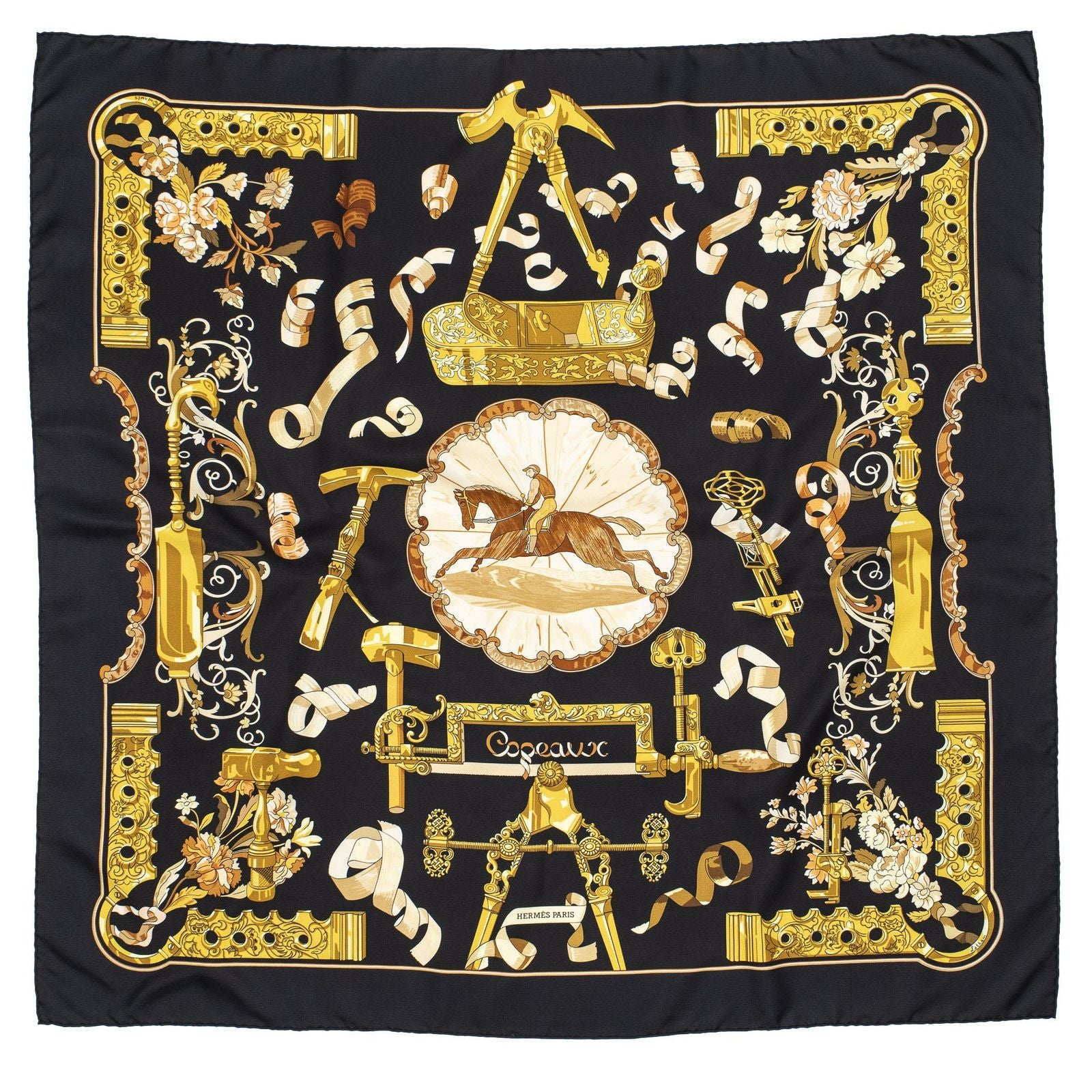 Hermes Scarf Black Gold Silk — view 2