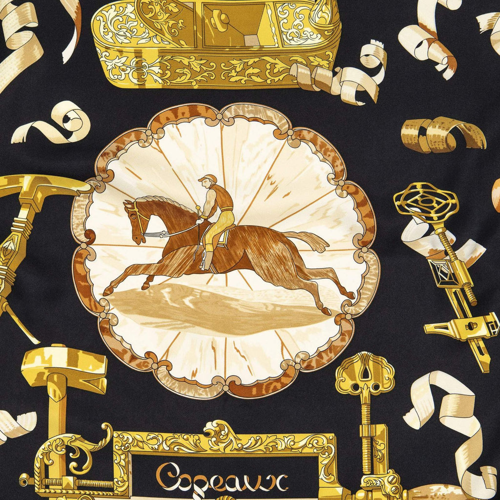 Hermes Scarf Black Gold Silk — view 3