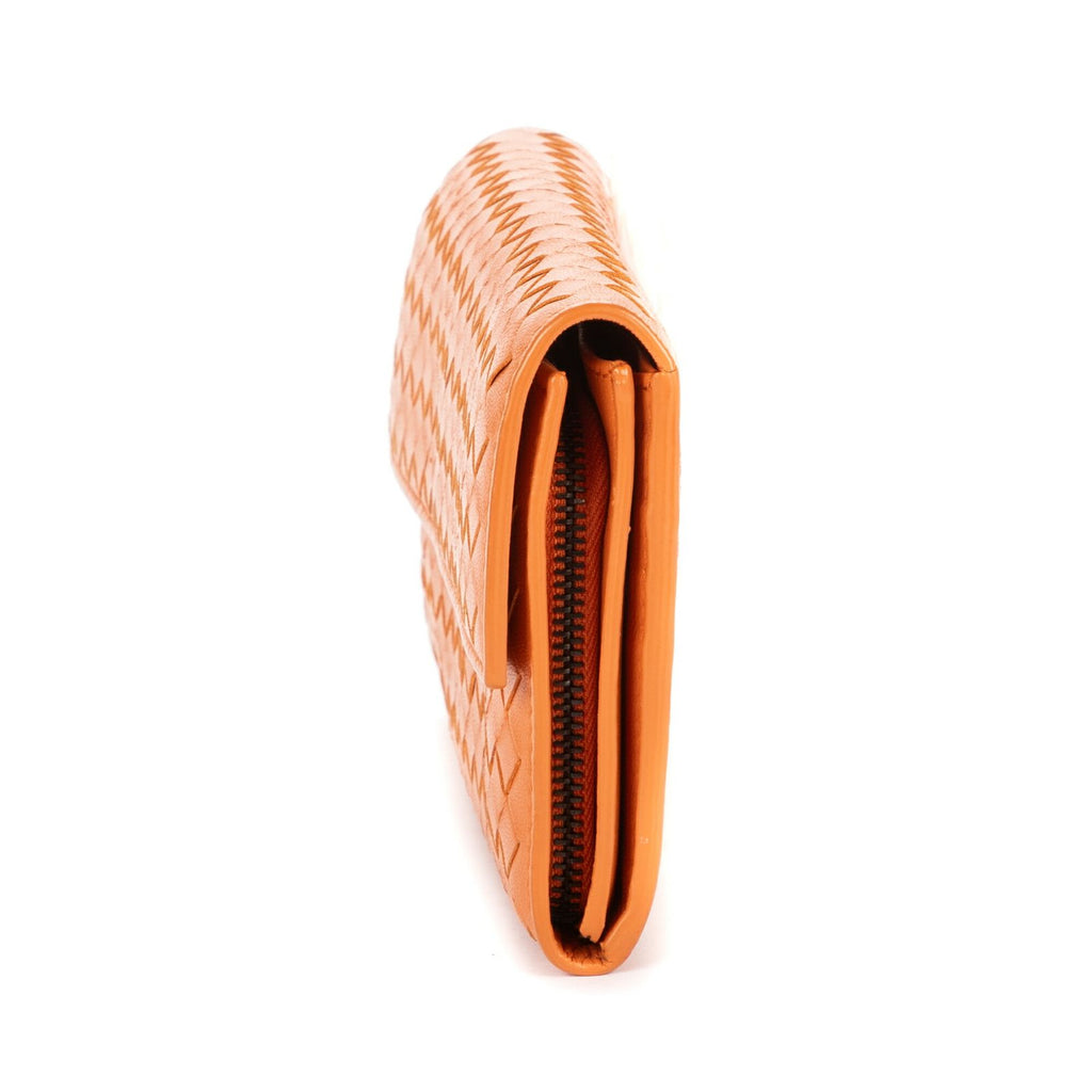 Bottega Venetal Flap Walletorange Intrecciato Calfskin Leathera Wallet — view 3