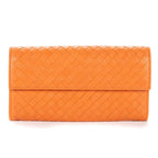 Bottega Venetal Flap Walletorange Intrecciato Calfskin Leathera Wallet
