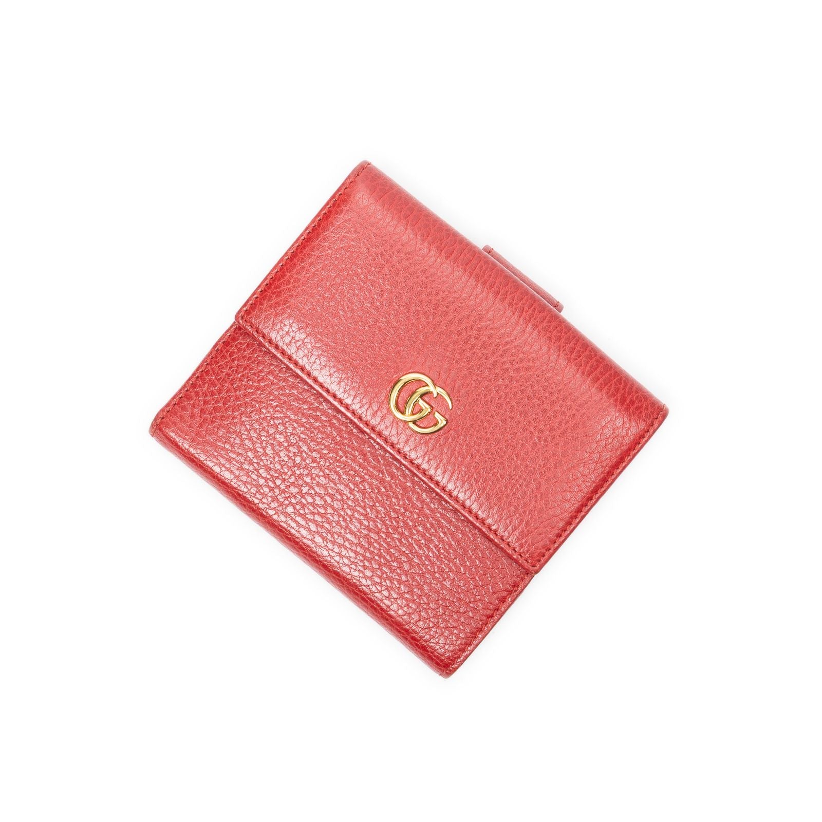 Gucci GG Marmont Compact Wallet Red Grain Calf Skin Leather