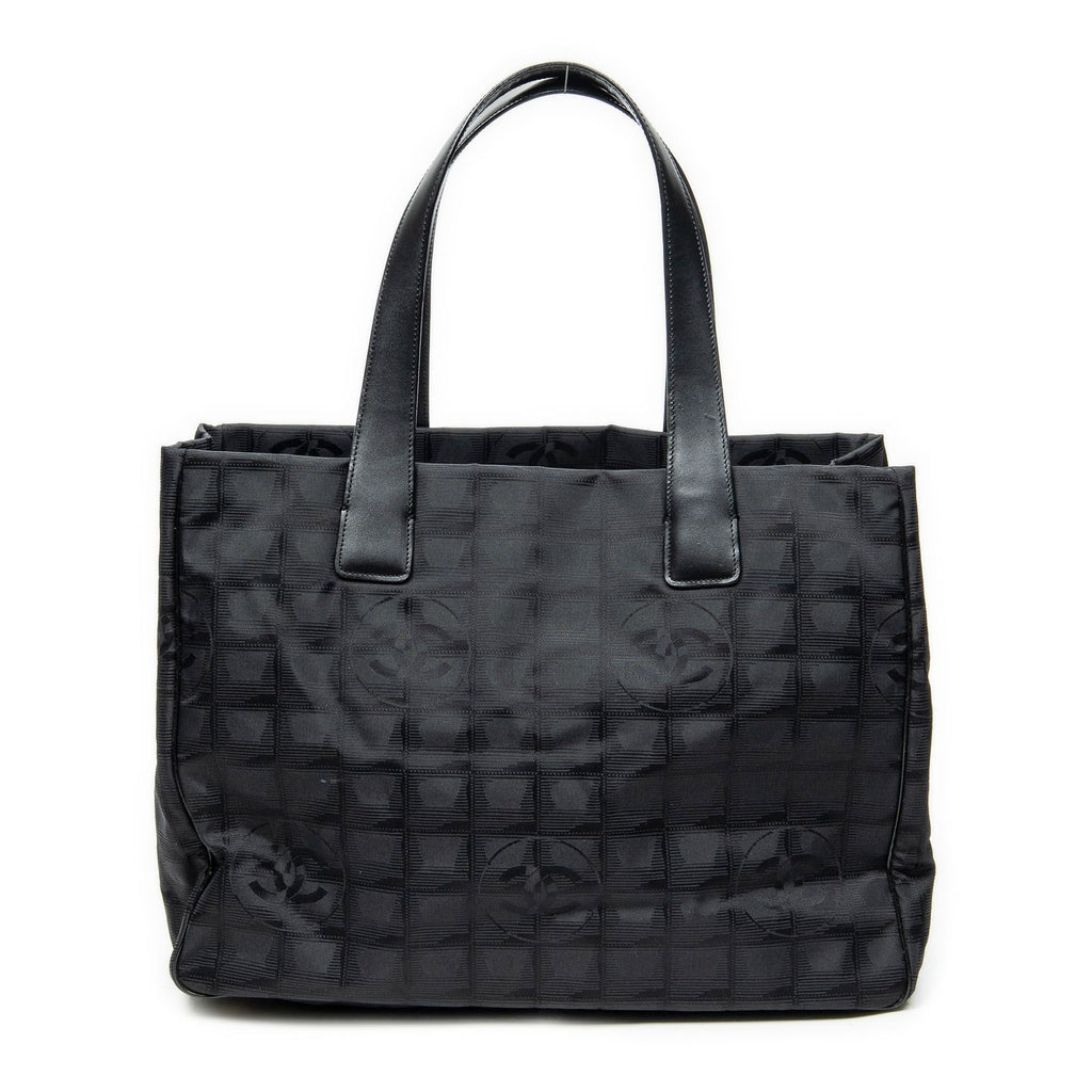 Chanel New Travel Line Medium Shopping Tote Black Nylon Canvas