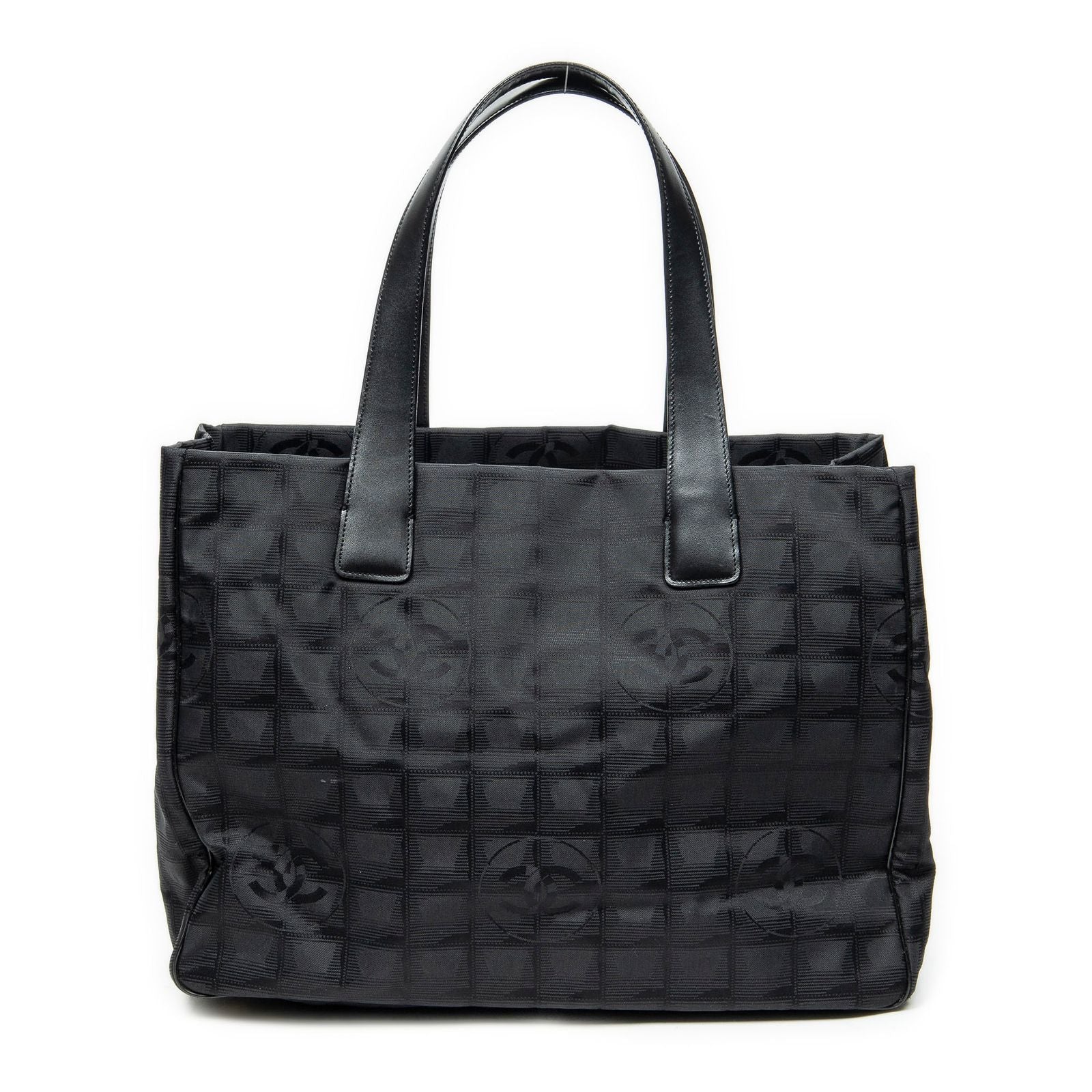 Chanel New Travel Line Medium Shopping Tote Black Nylon Canvas