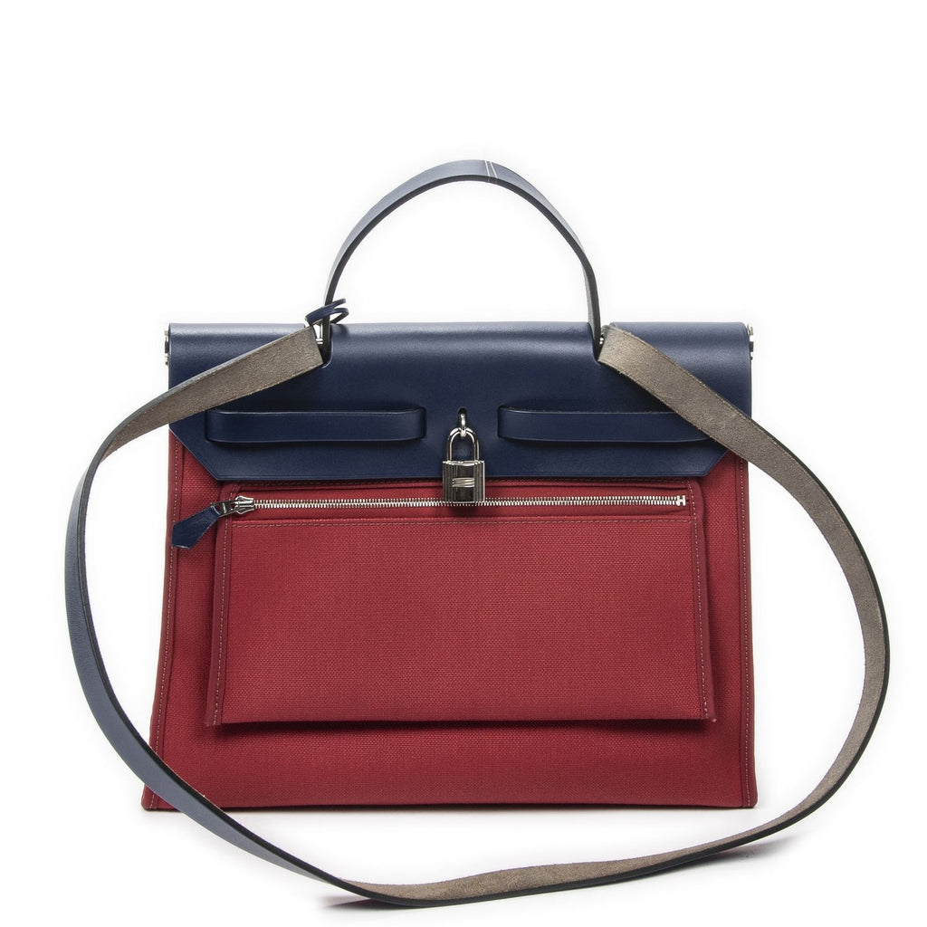 Hermes Herbag Zip Red Blue Toile Officier Handbag