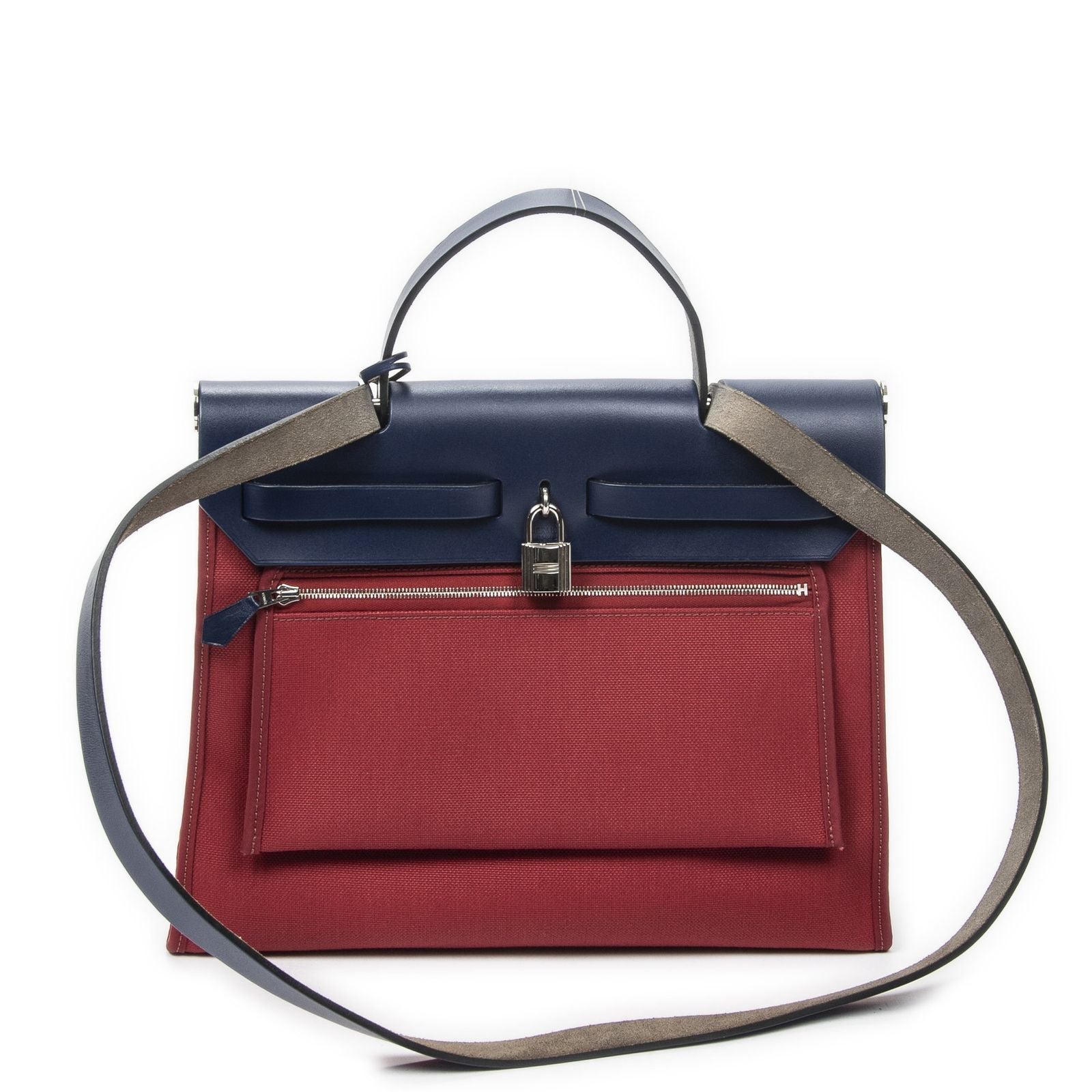 Hermes Herbag Zip Red Blue Toile Officier Handbag