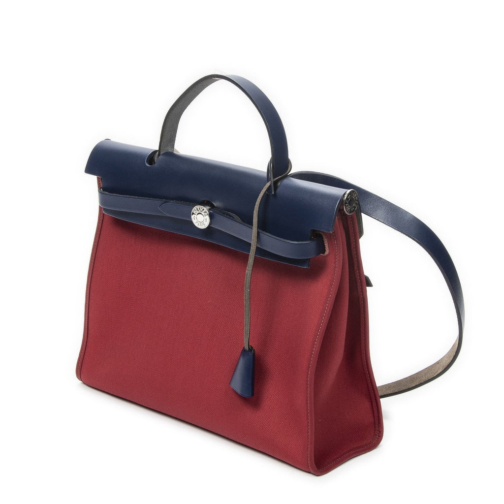 Hermes Herbag Zip Red Blue Toile Officier Handbag