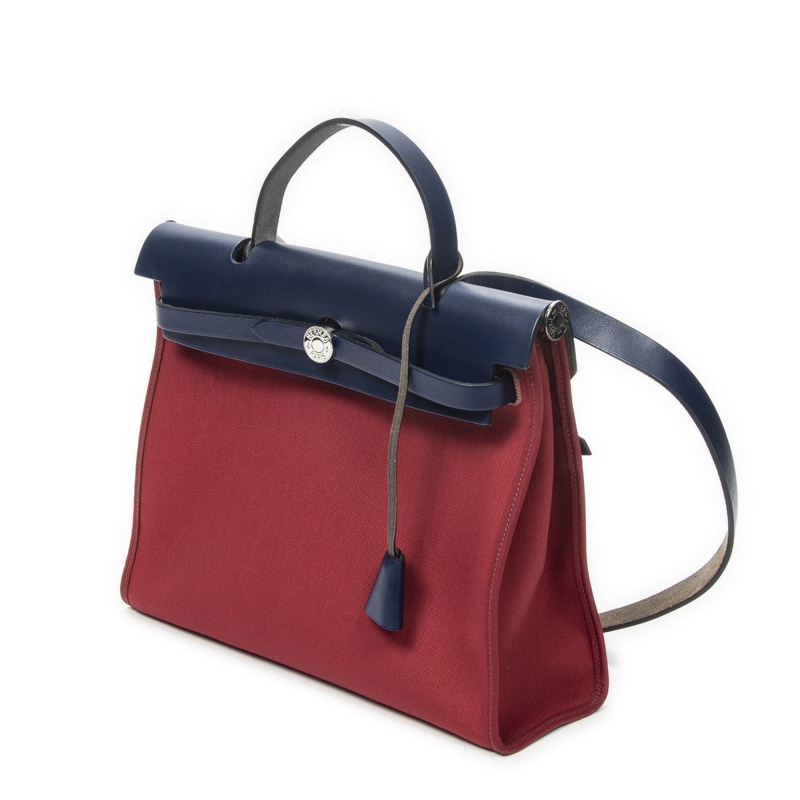 Hermes Herbag Zip Red Blue Toile Officier Handbag