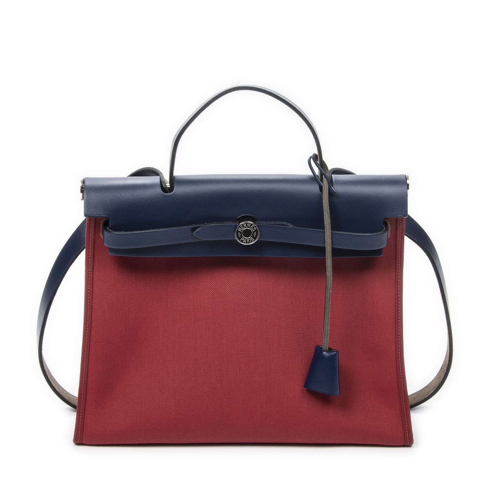 Hermes Herbag Zip Red Blue Toile Officier Handbag