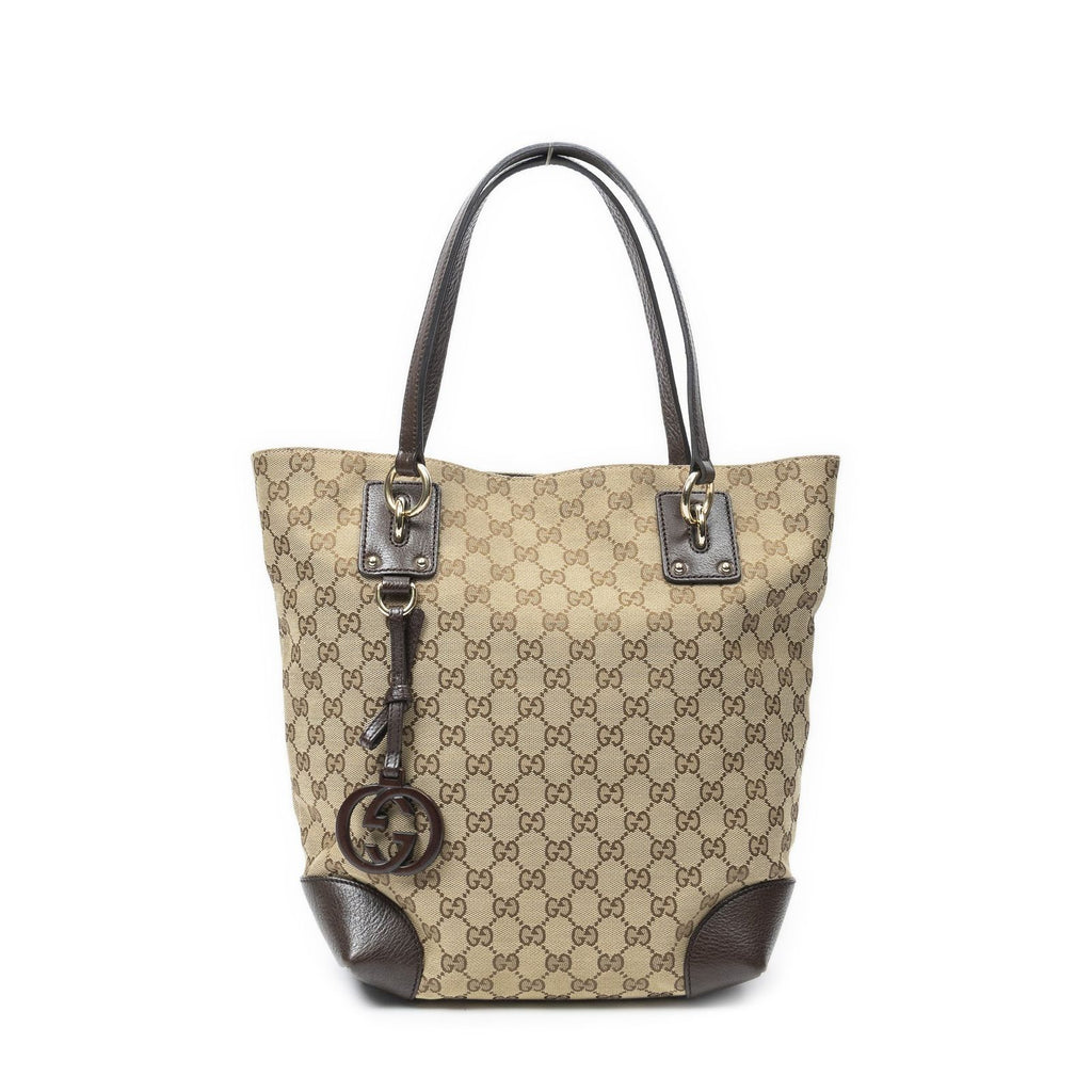 Gucci GG Charm Vertical Tote Beige Brown Canvas