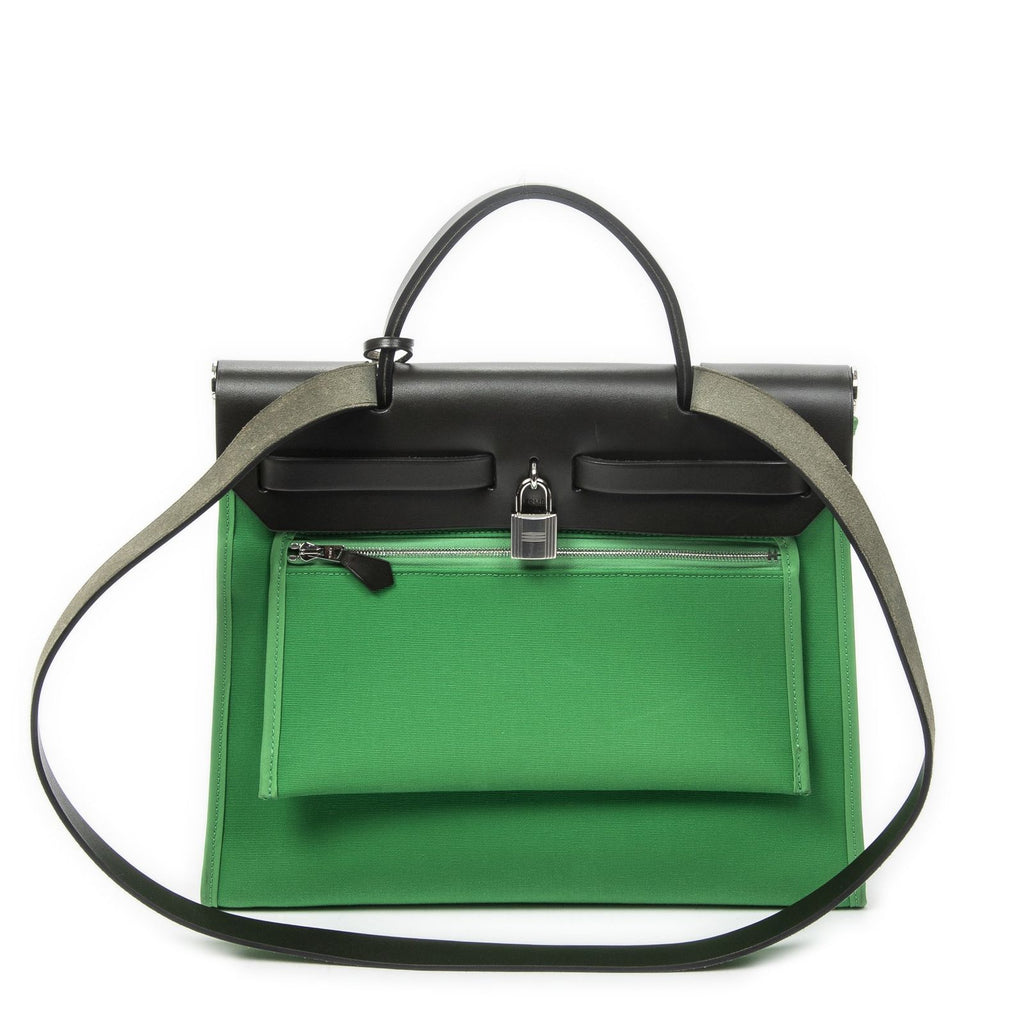 Hermes Herbag Zip Green Black Toile Officier Handbag — view 5