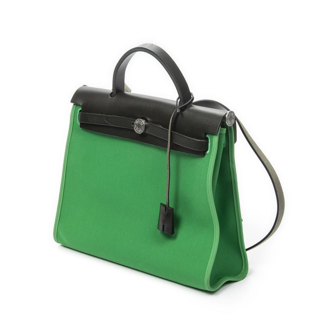 Hermes Herbag Zip Green Black Toile Officier Handbag — view 2