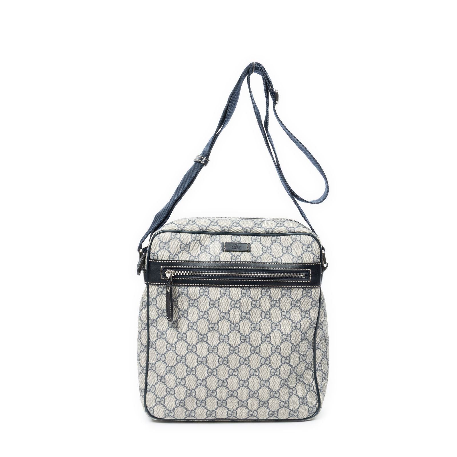 Gucci Half Moon Zip Messenger Gray Navy Supreme Canvas