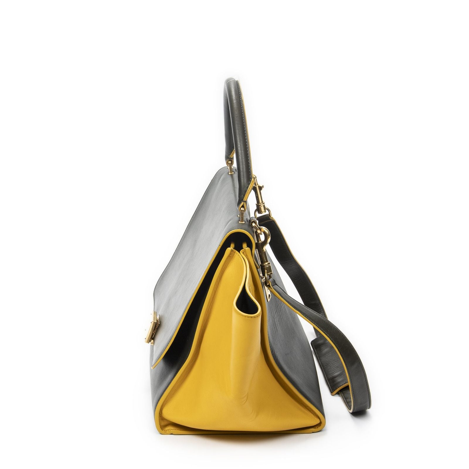 Celine Midi Trapeze Green Yellow Calfskin Leather Shoulder — view 3