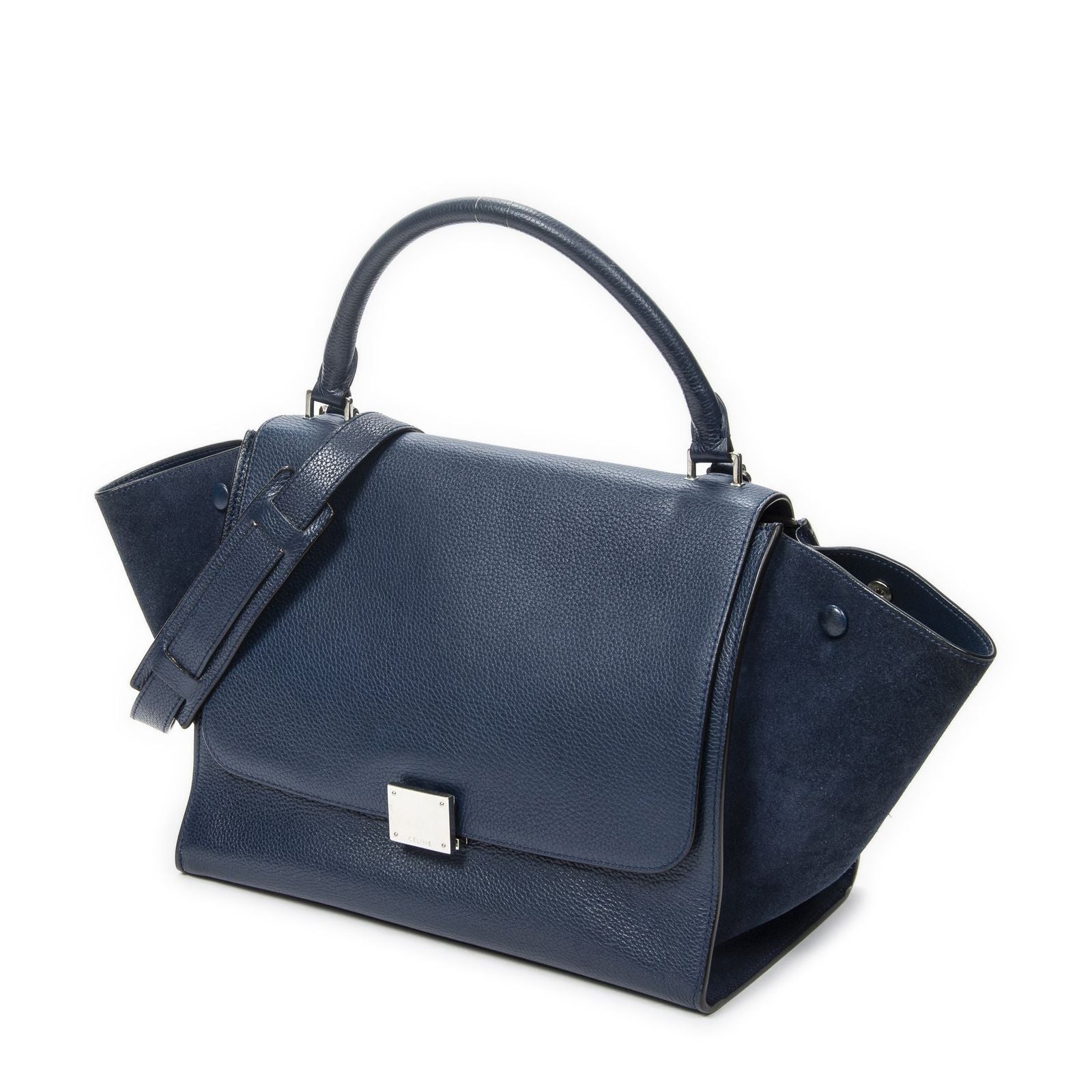 Celine Midi Trapeze Navy Grain Calf Skin Leather Shoulder — view 2
