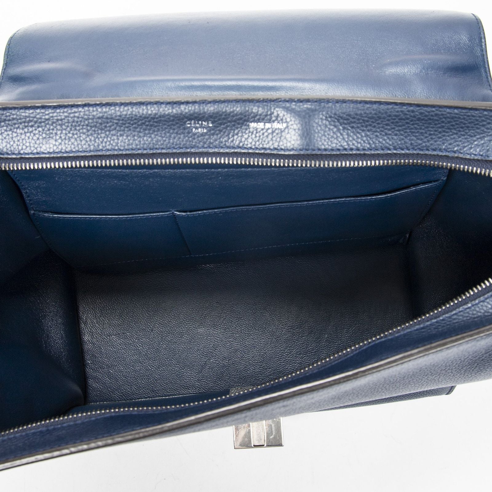 Celine Midi Trapeze Navy Grain Calf Skin Leather Shoulder — view 9