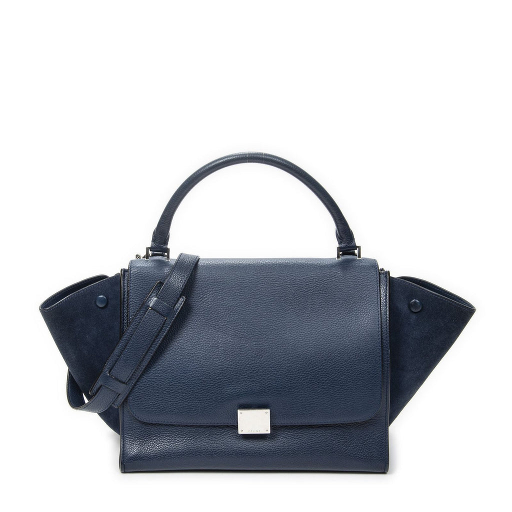 Celine Midi Trapeze Navy Grain Calf Skin Leather Shoulder