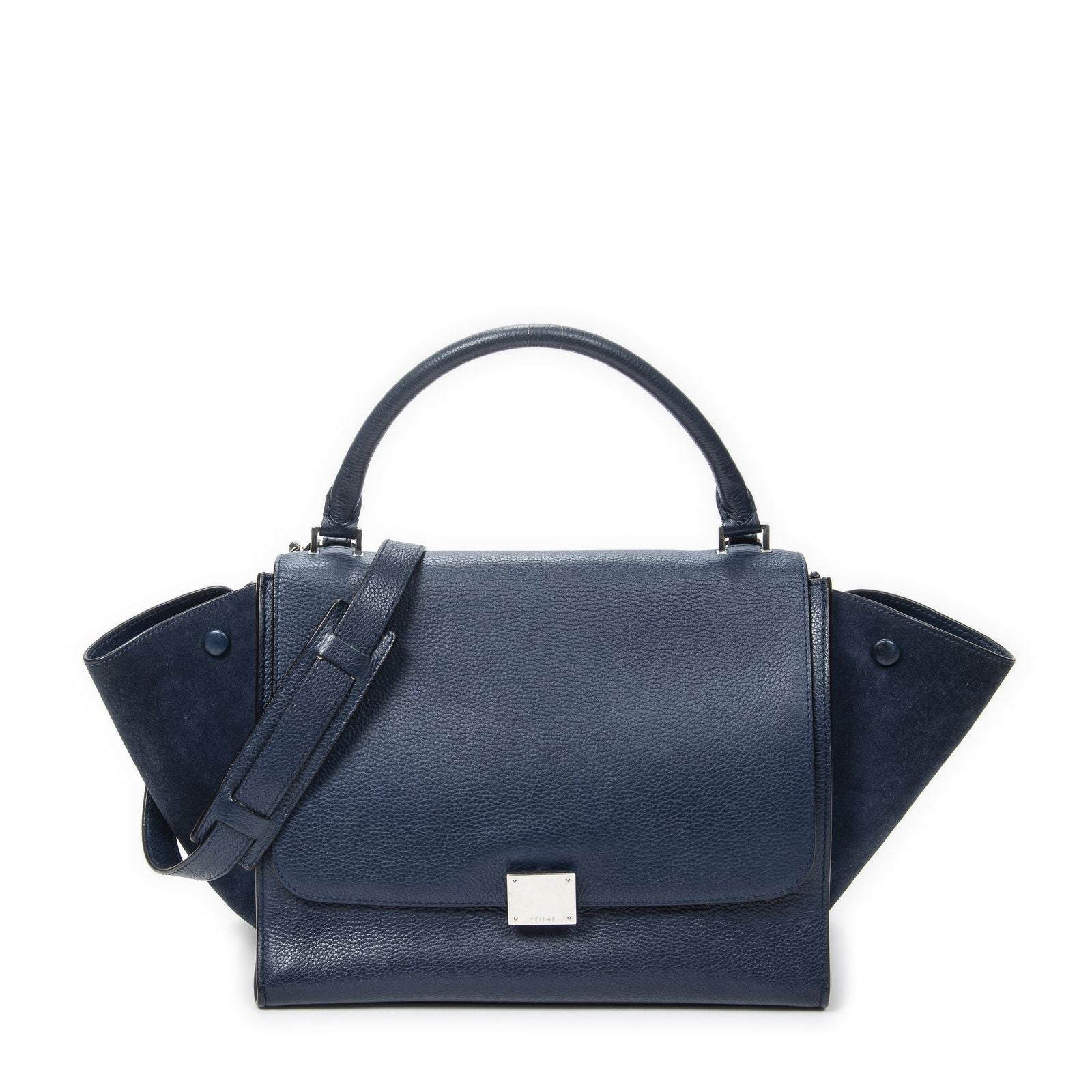 Celine Midi Trapeze Navy Grain Calf Skin Leather Shoulder