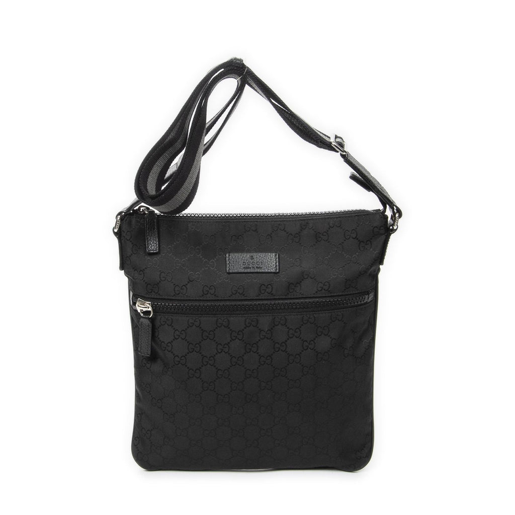 Gucci Zip Messenger Crossbody Black GG Nylon Canvas