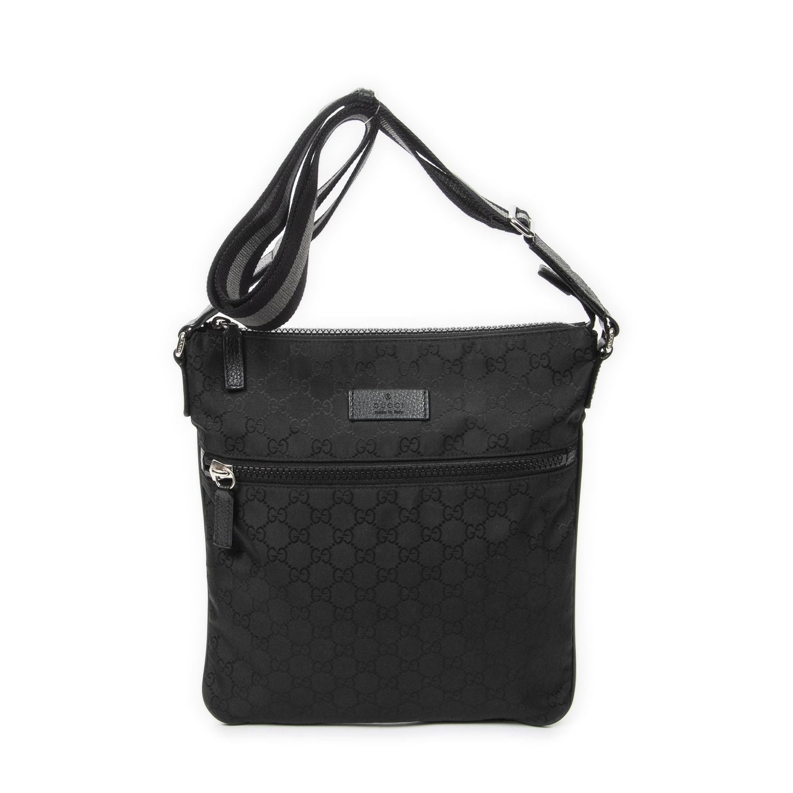 Gucci Zip Messenger Crossbody Black GG Nylon Canvas