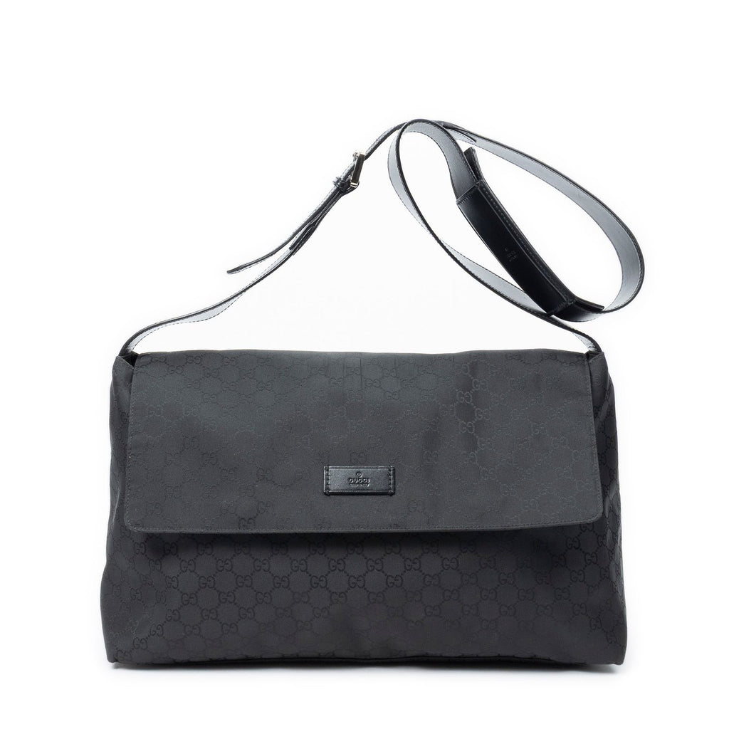 Gucci Large Flap Messenger Black GG Nylon Canvas