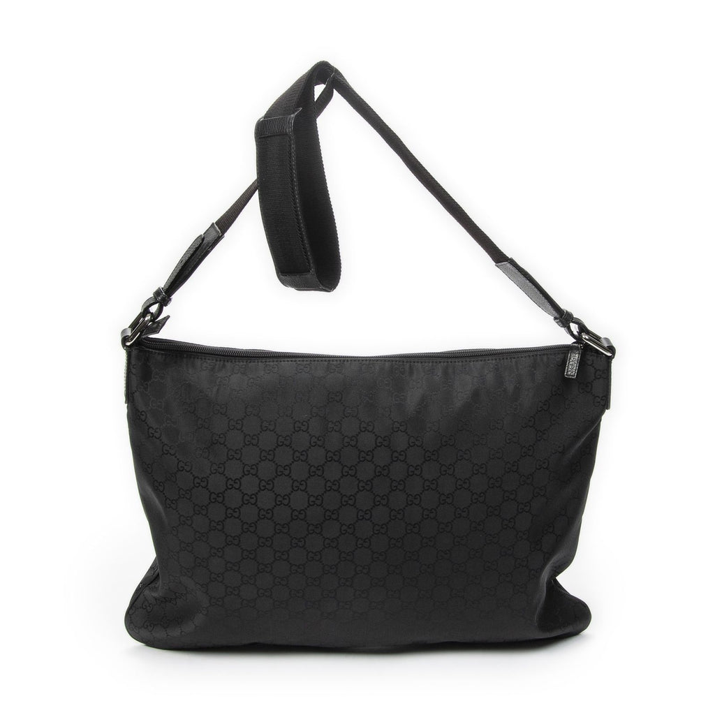 Gucci Large Flat Messenger Black GG Nylon Canvas — view 5