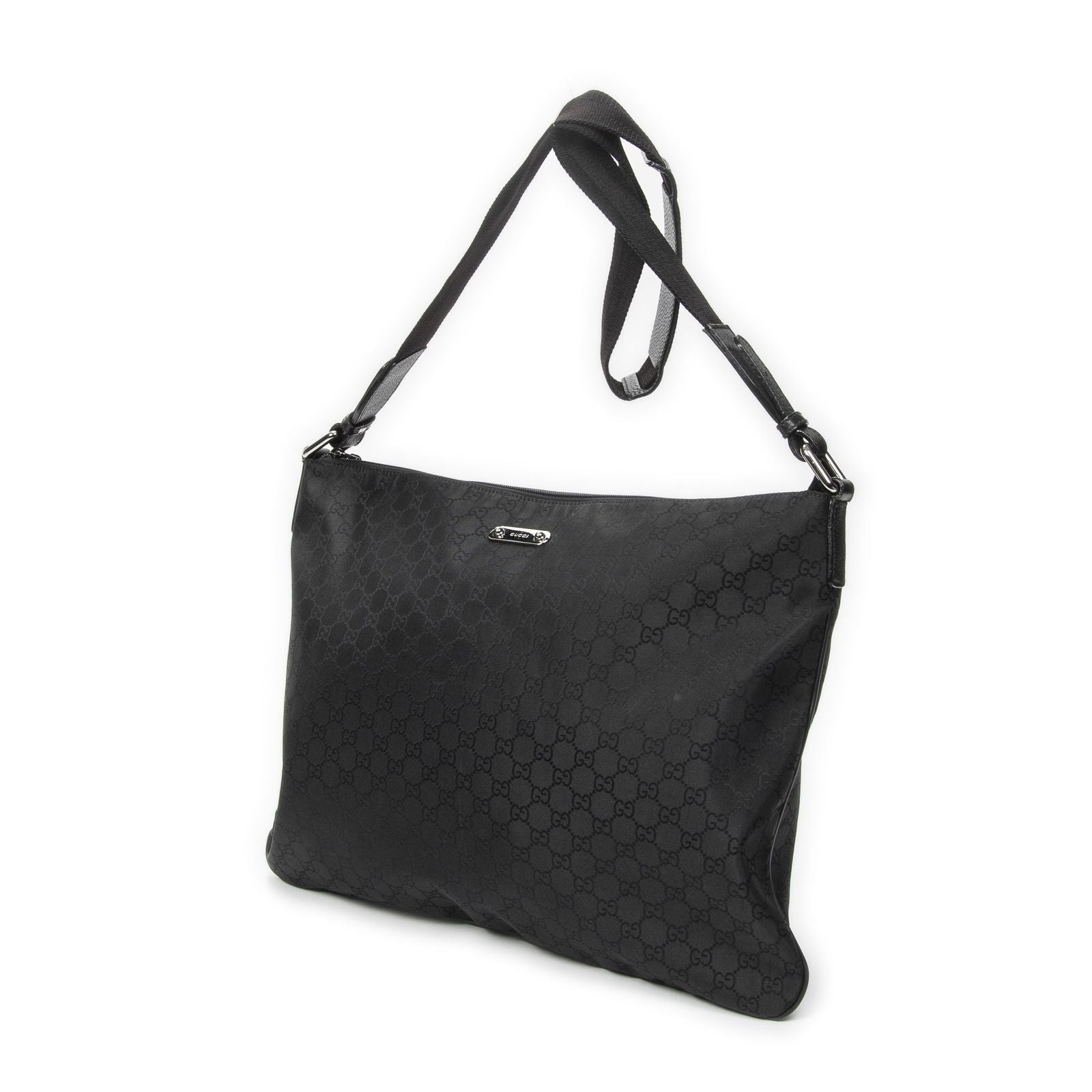 Gucci Large Flat Messenger Black GG Nylon Canvas — view 2