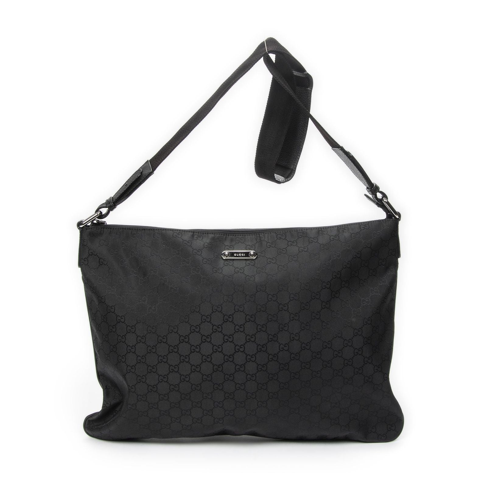 Gucci Large Flat Messenger Black GG Nylon Canvas