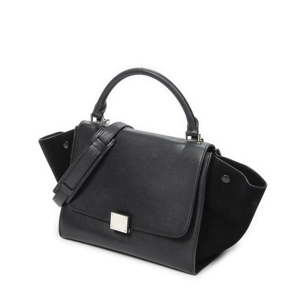 Celine Small Medium Swing Black Grain Calfskin Leather Shoulder Bag