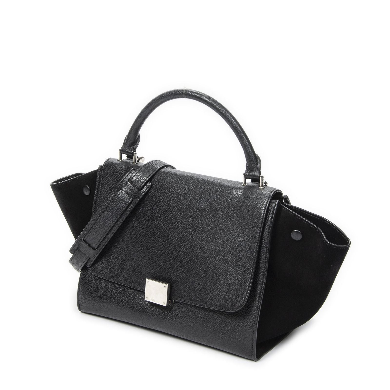 Celine Small Medium Swing Black Grain Calfskin Leather Shoulder Bag