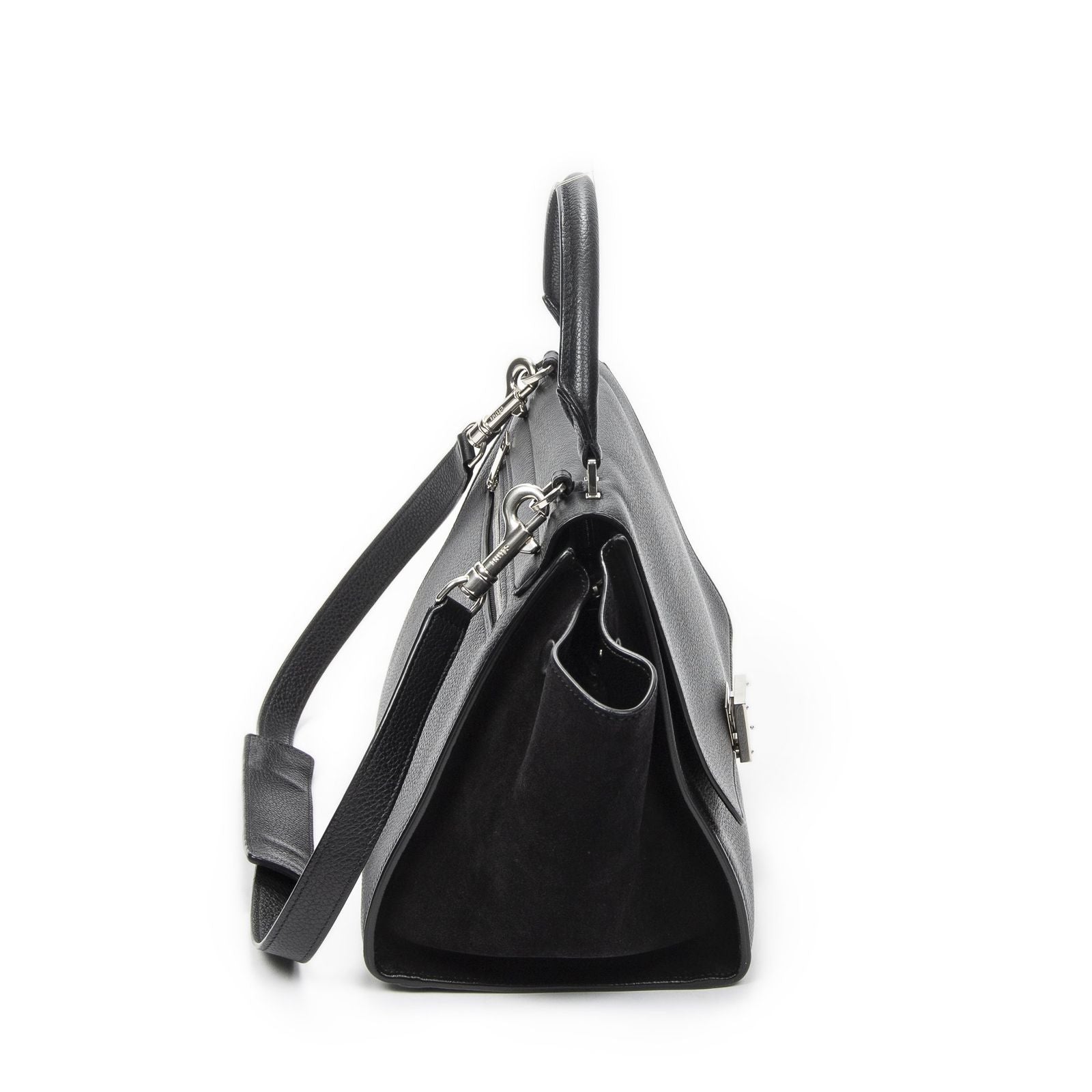 Celine Small Medium Swing Black Grain Calfskin Leather Shoulder Bag